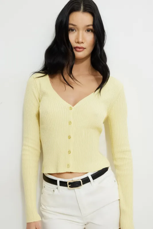 Mila Ribbed V Neck Cardigan sold by Dynamite