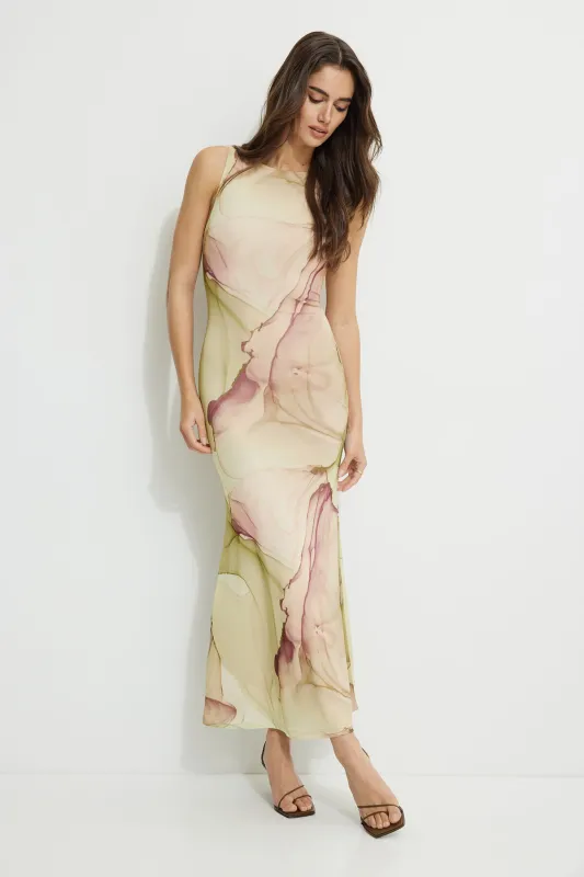 Boat Neck Mesh Maxi Dress sold by Dynamite