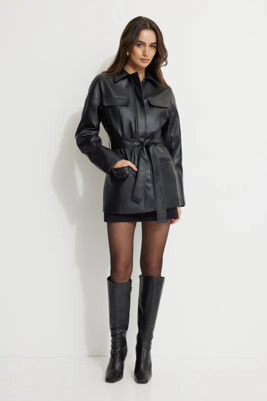 Belted Faux Leather Jacket sold by Dynamite