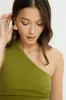 Beaded Drawstring Single Shoulder Jersey Top sold by Dynamite