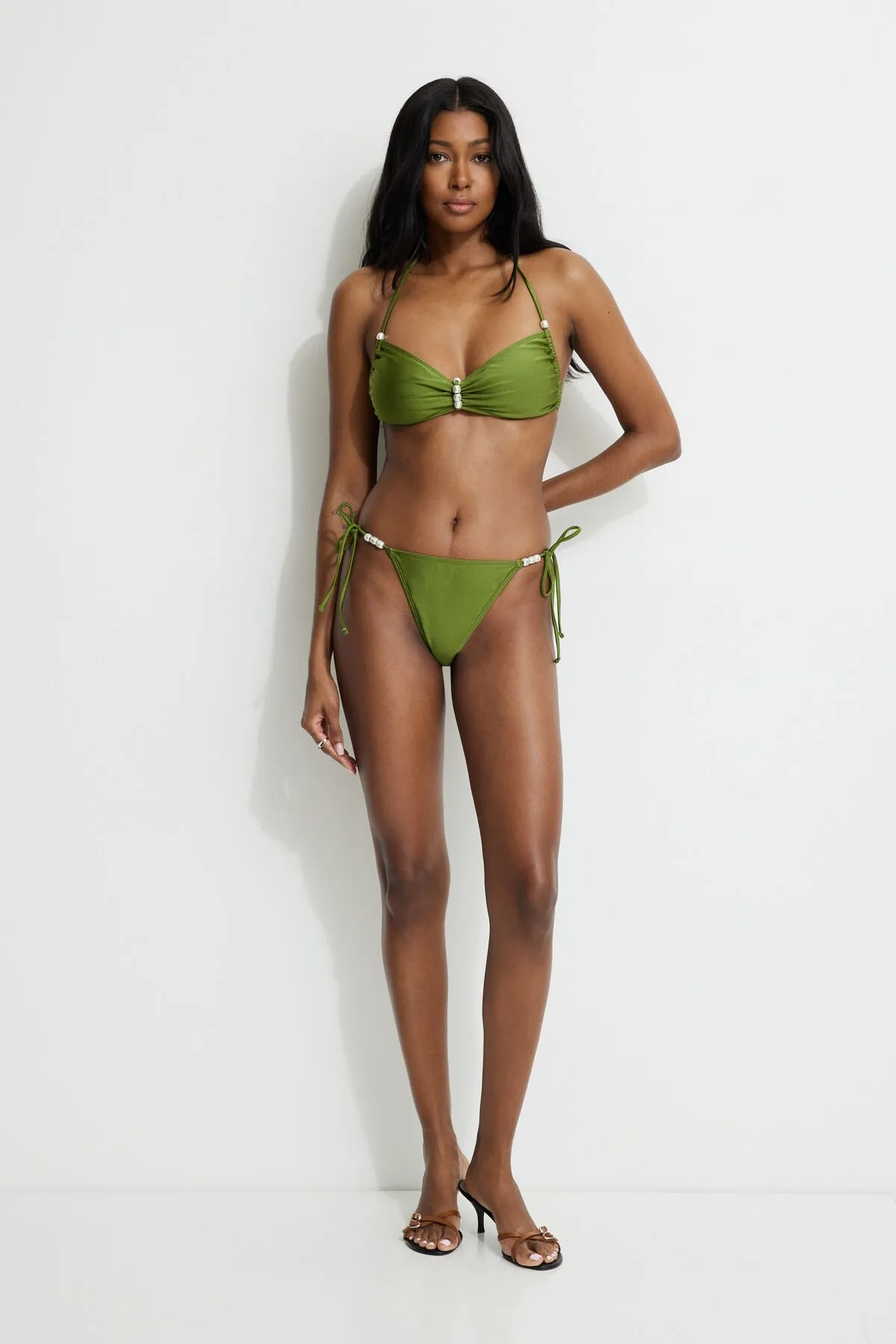 Pearl Side Tie Cheeky Bikini Bottom sold by Dynamite