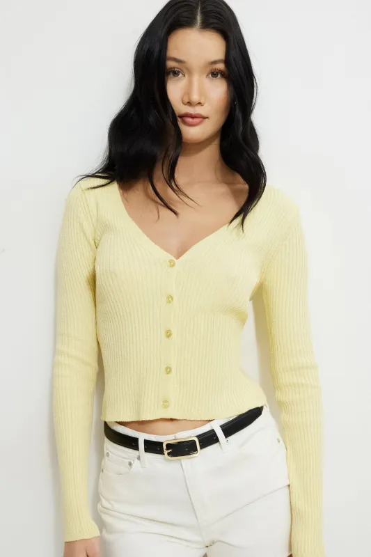 Mila Ribbed V Neck Cardigan sold by Dynamite