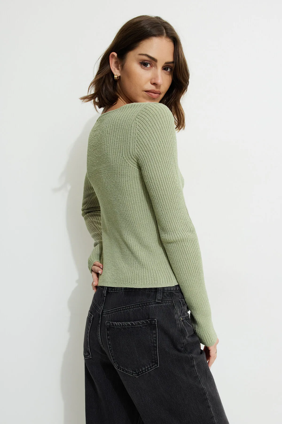 Mila Ribbed V Neck Cardigan sold by Dynamite product image thumbnail 4