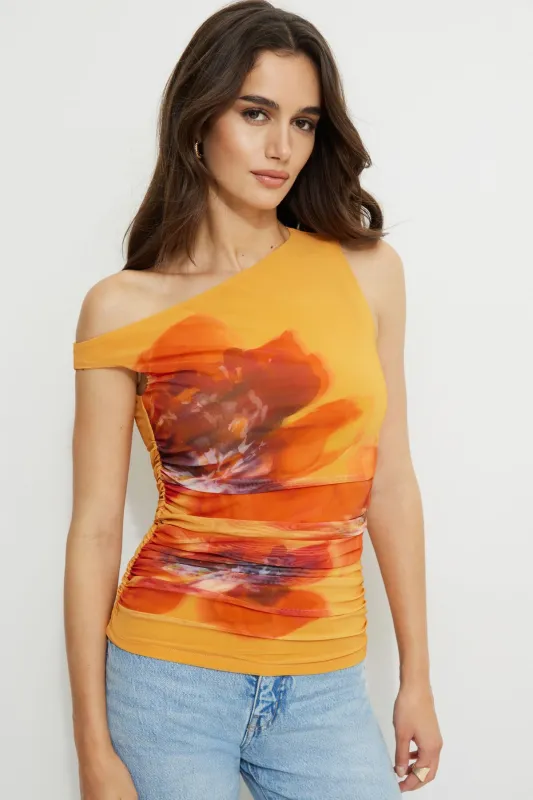 Printed Single Shoulder Mesh Top sold by Dynamite