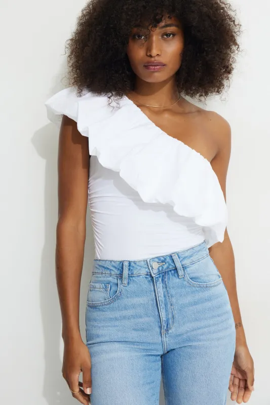 Single Shoulder Puff Sleeve Bodysuit sold by Dynamite