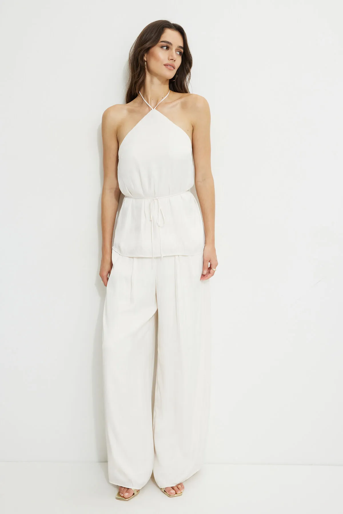Crinkle Satin Wide Leg Pants sold by Dynamite