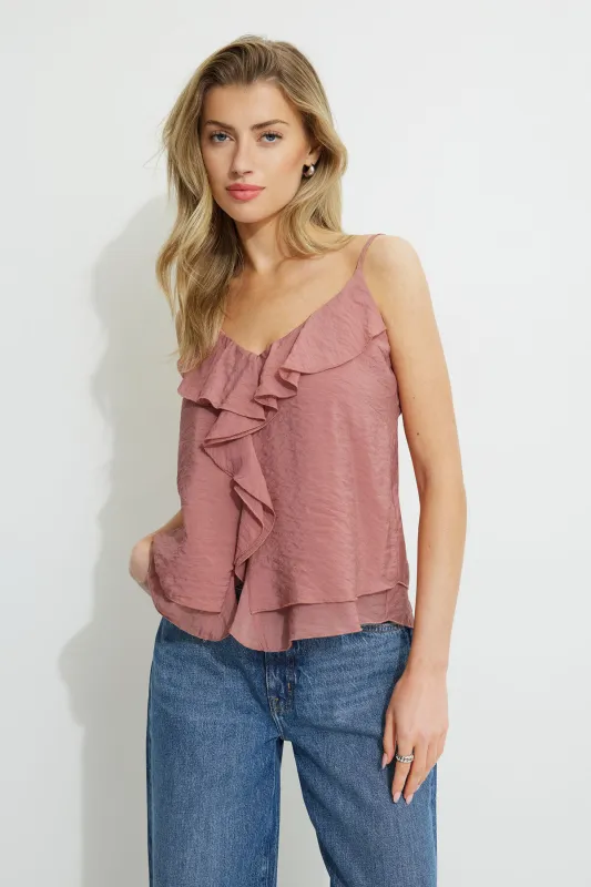Clover Ruffled Cami Top sold by Dynamite