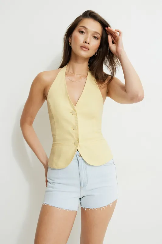 Linen Halter Vest sold by Dynamite