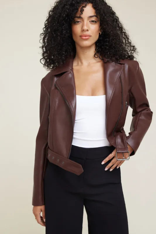 Belted Faux Leather Moto Jacket sold by Dynamite