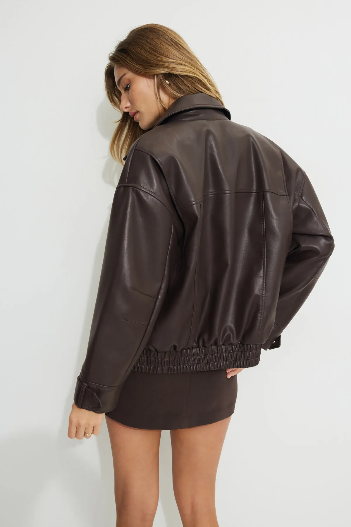 Oversized Faux Leather Aviator Jacket sold by Dynamite product image thumbnail 5