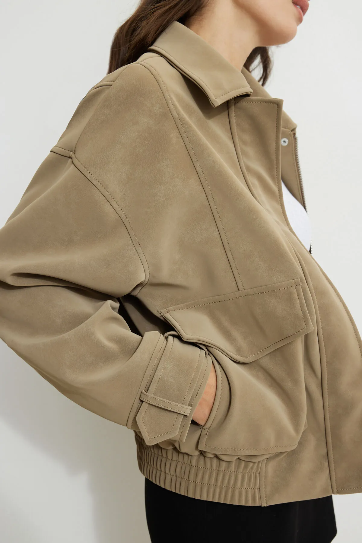 Oversized Faux Suede Aviator Jacket sold by Dynamite product image thumbnail 4