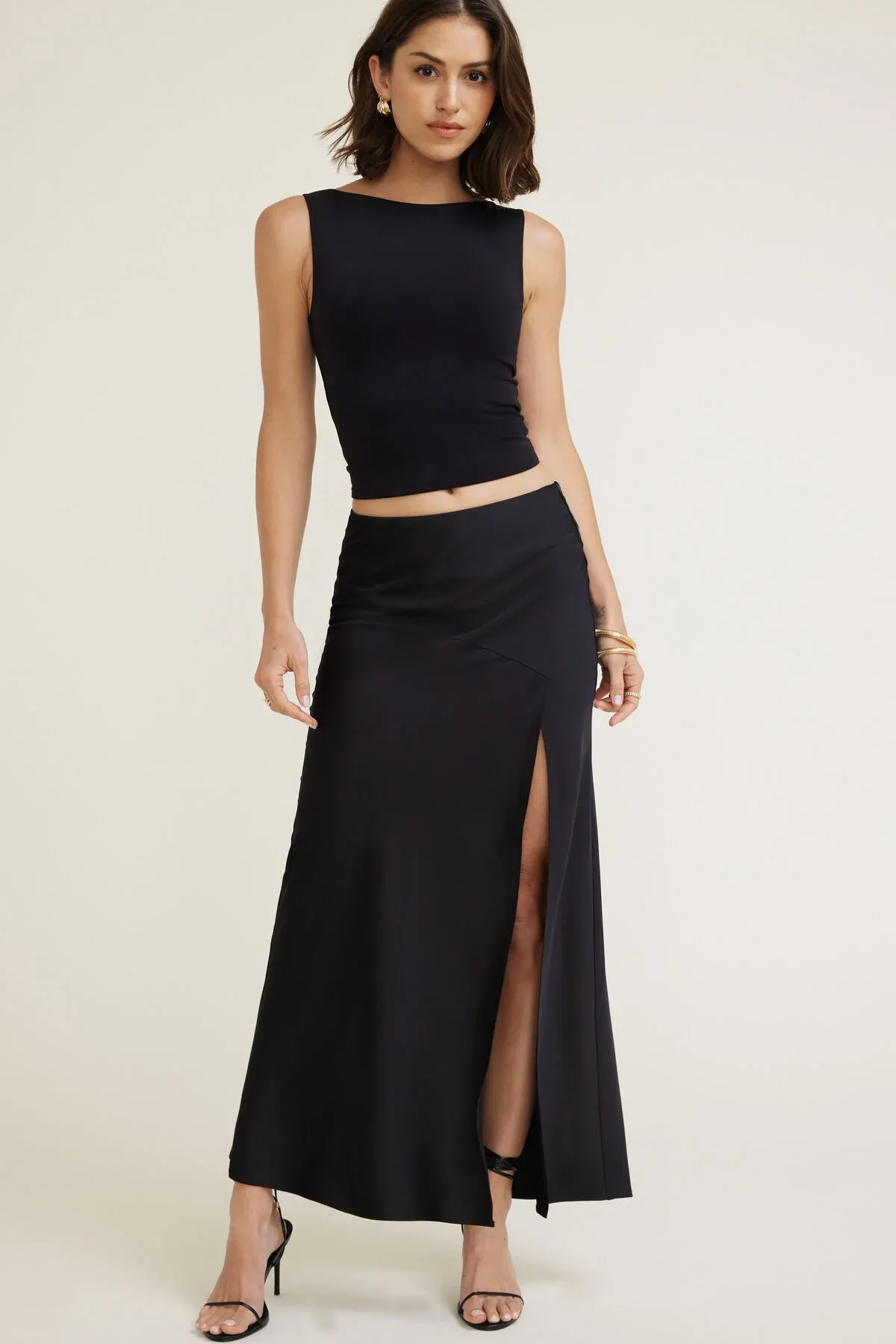Slit Satin Maxi Skirt sold by Dynamite