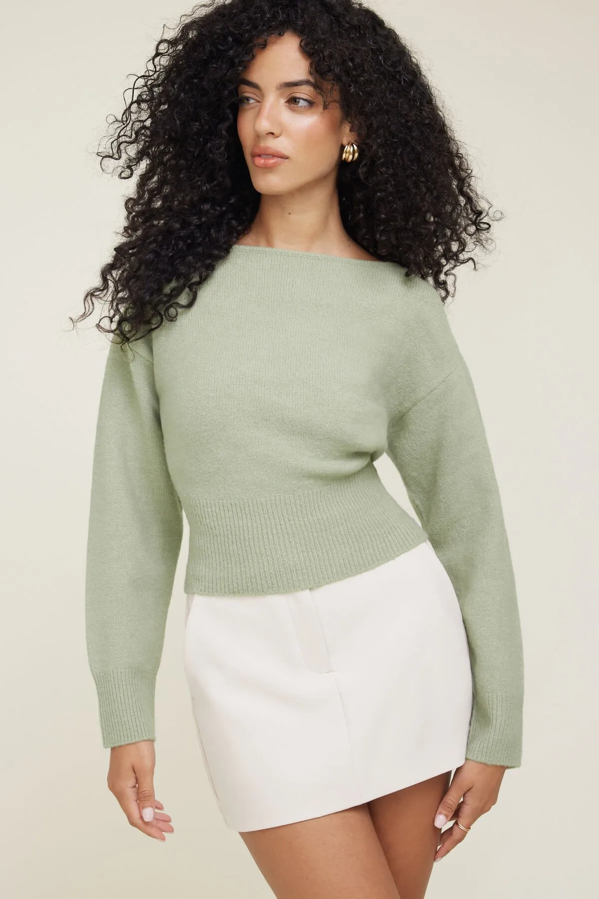 Juliet Cinched Boat Neck Sweater sold by Dynamite