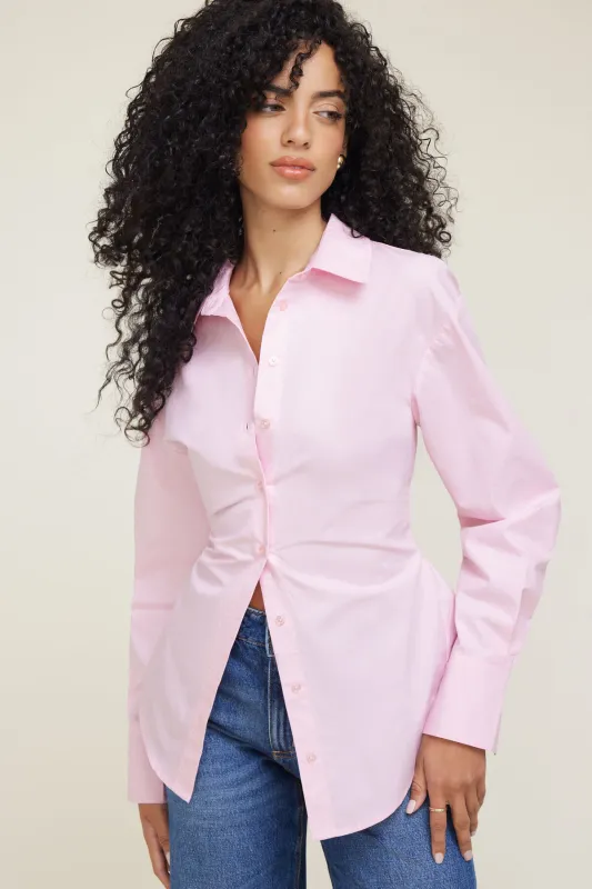 Cinched Waist Poplin Shirt sold by Dynamite