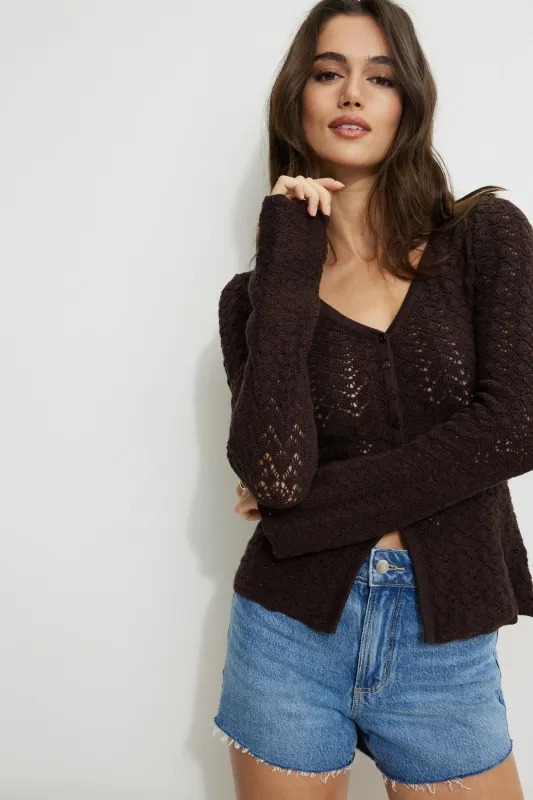 Crocheted V Neck Cardigan sold by Dynamite