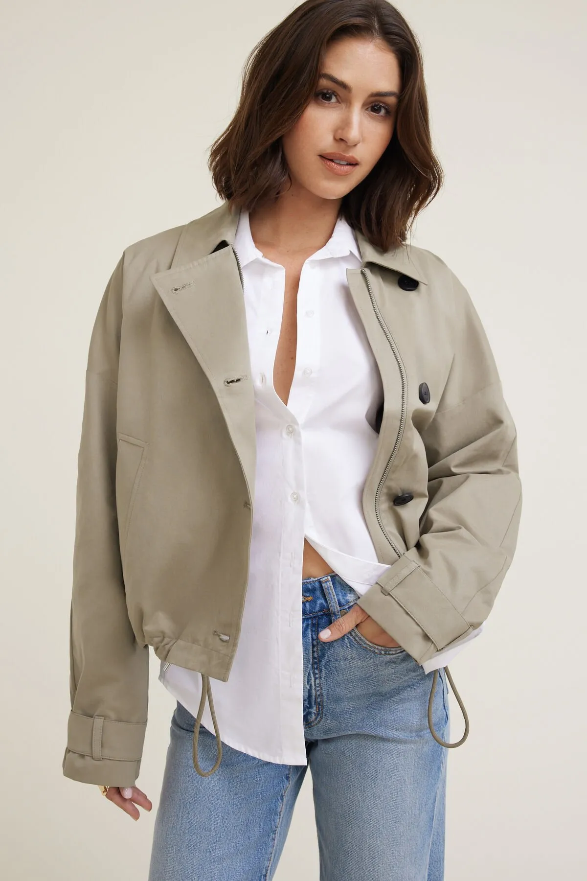 Asymmetric Short Trench Coat sold by Dynamite