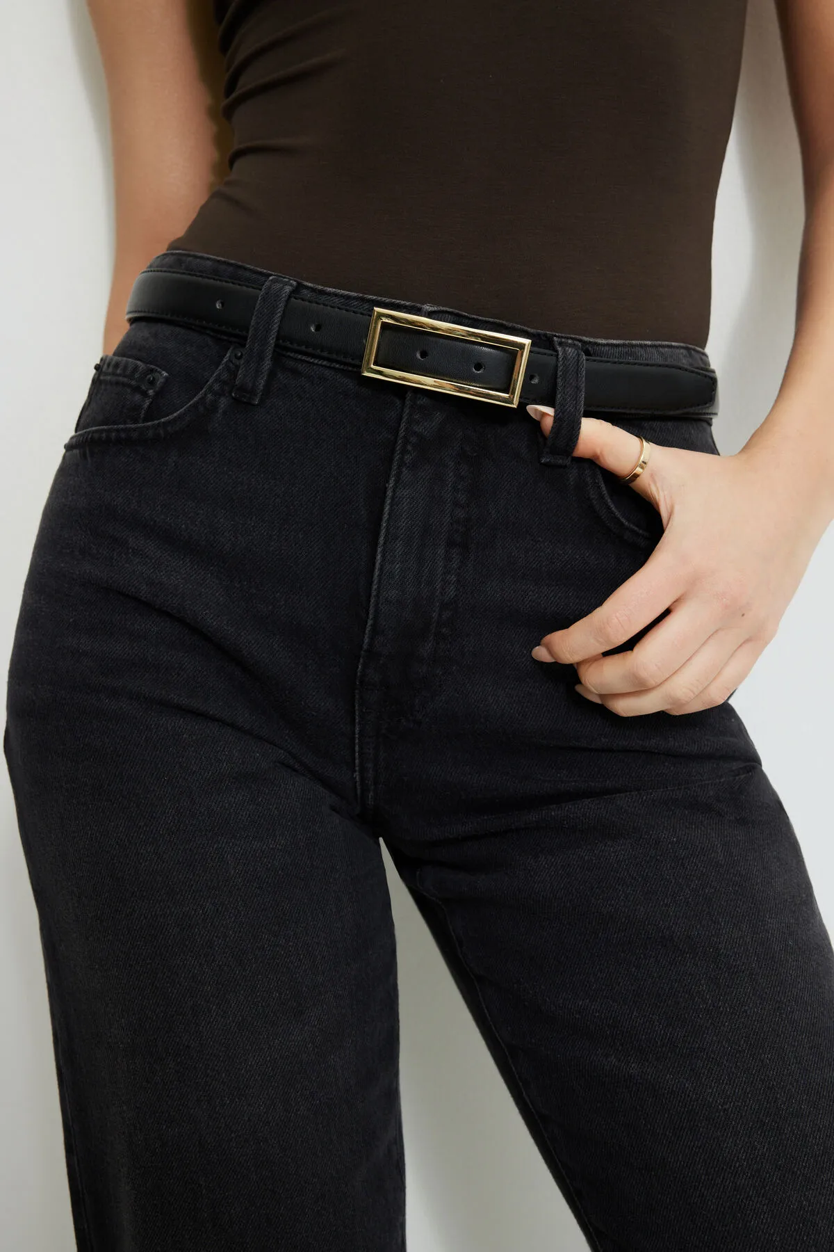 Square Slim Faux Leather Belt sold by Dynamite product image thumbnail 4