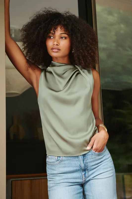 Mock Neck Satin Blouse sold by Dynamite