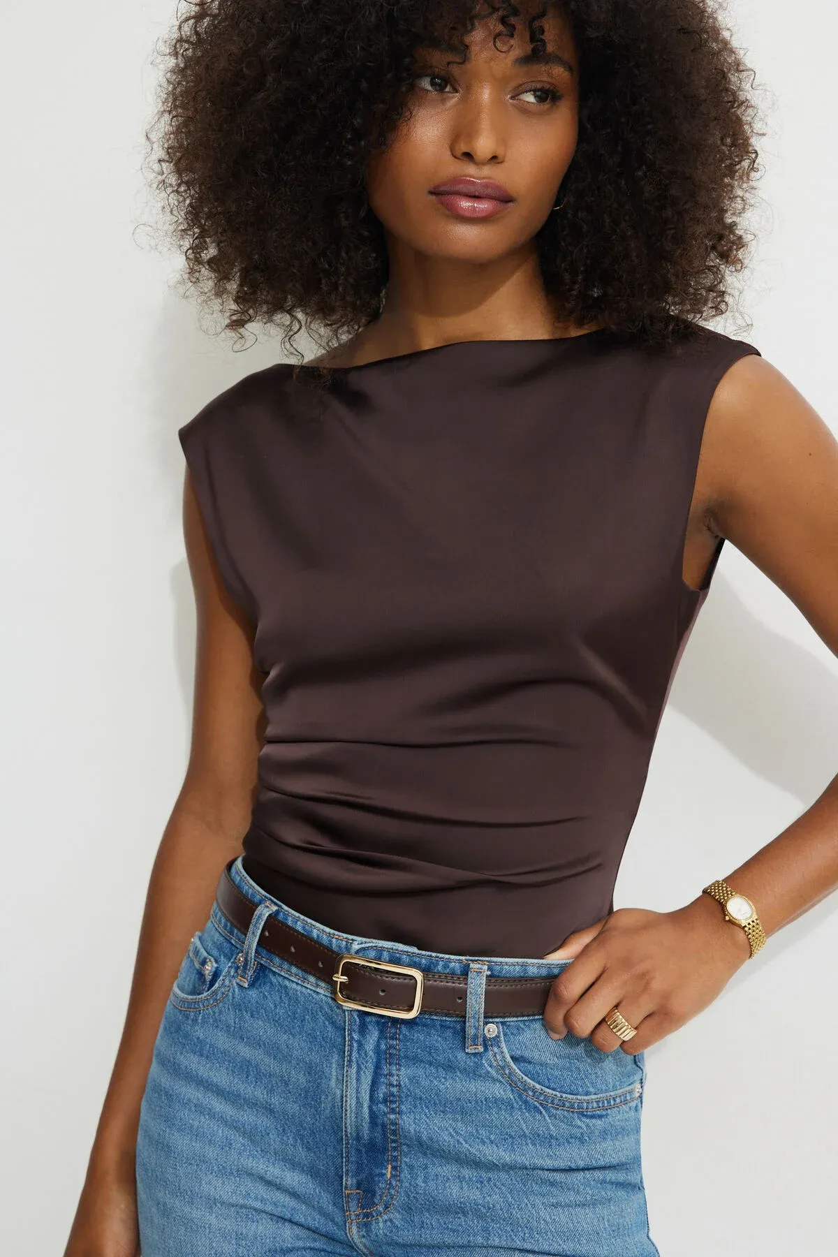 Rounded Rectangle Slim Faux Leather Belt sold by Dynamite