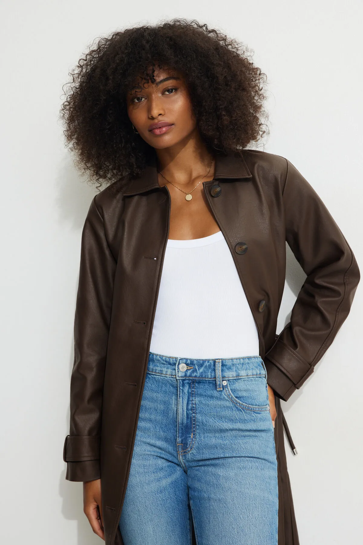 Faux Leather Mac Coat sold by Dynamite