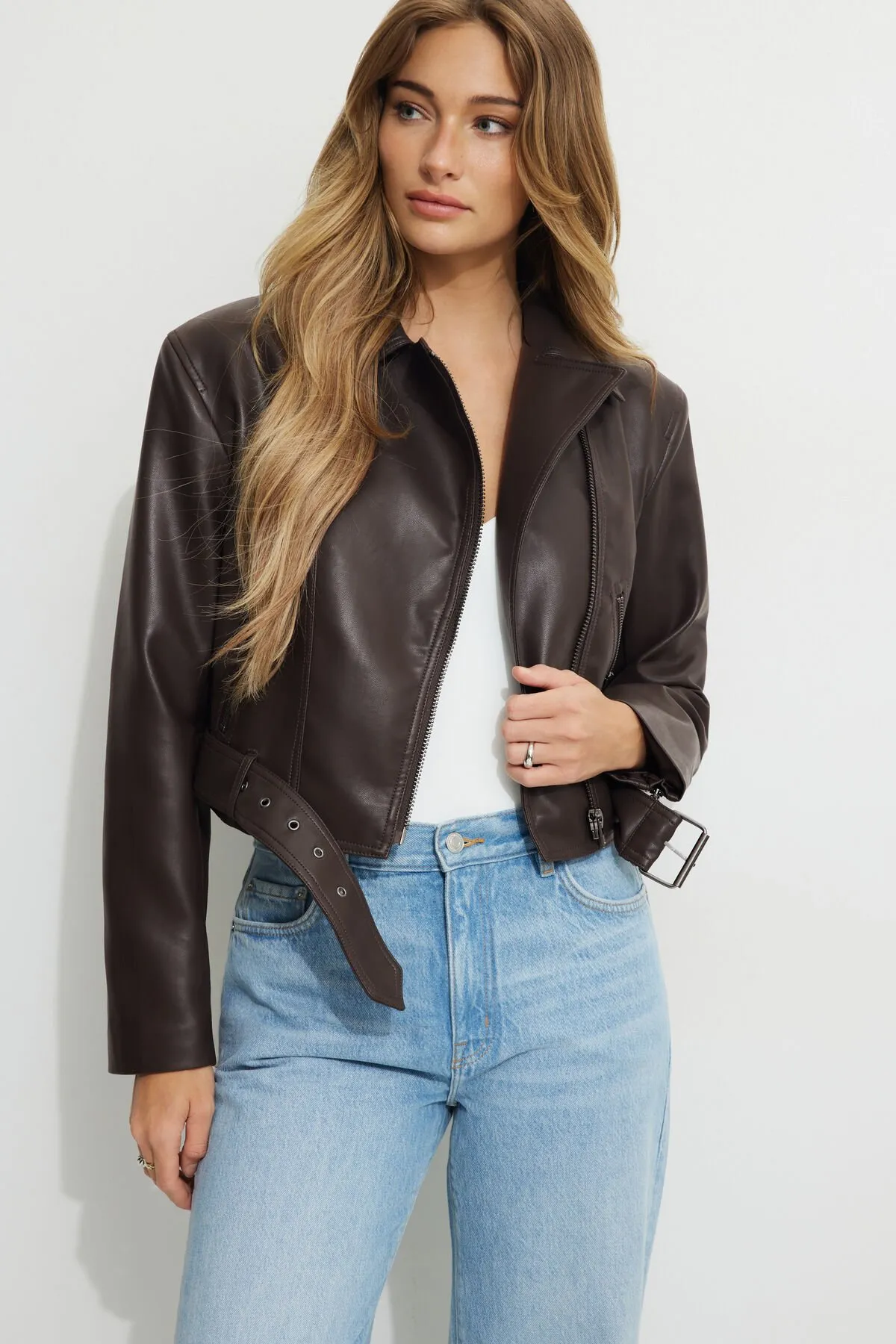 Belted Faux Leather Moto Jacket sold by Dynamite