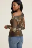 Cleo Printed Mesh Long Sleeve Top sold by Dynamite