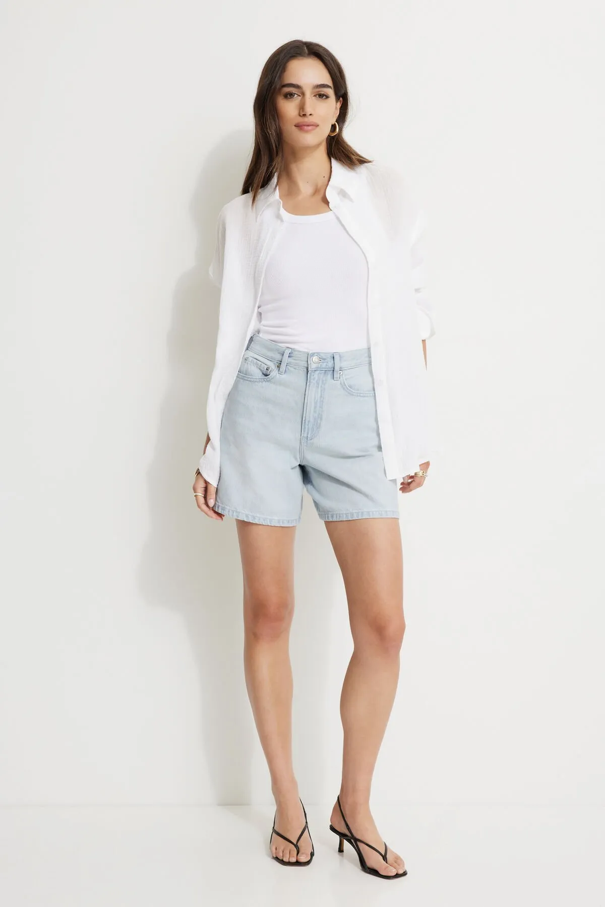 Charlie High Rise A Line Denim Shorts sold by Dynamite