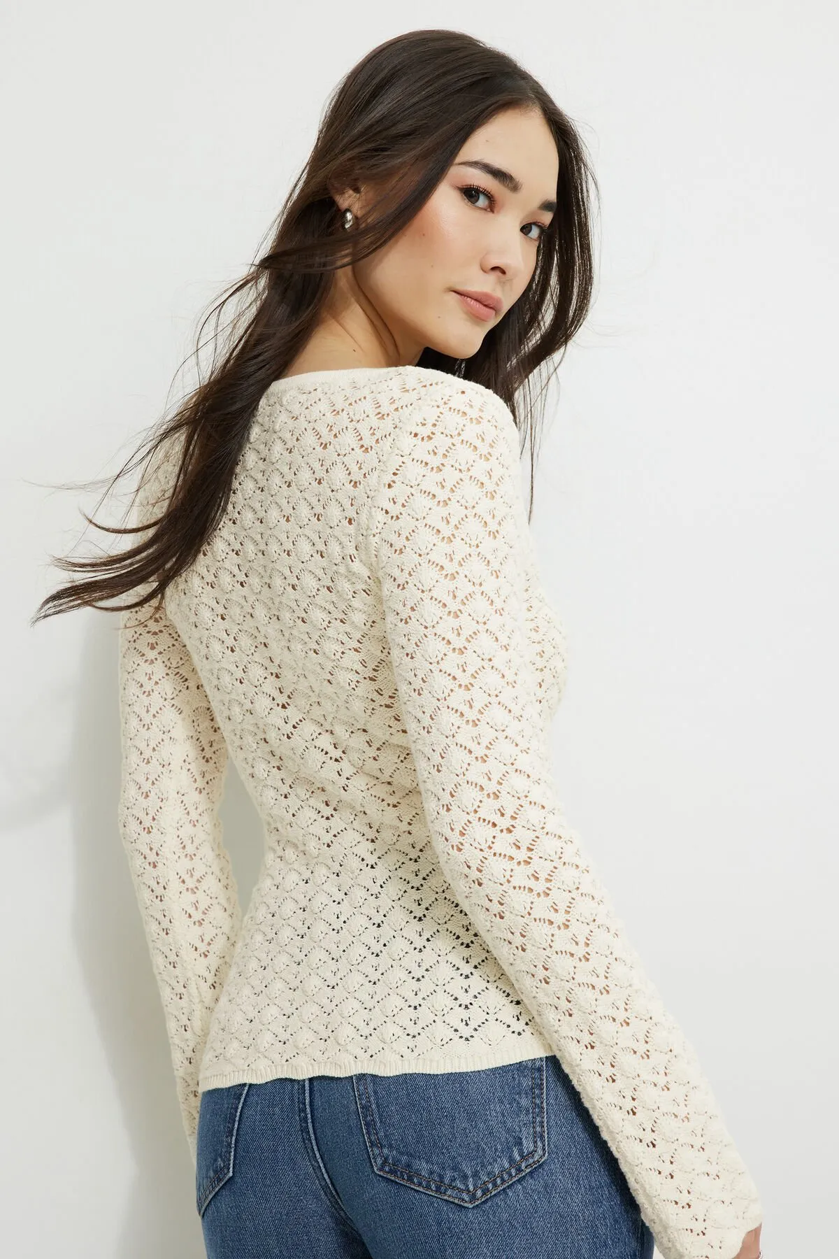 Crocheted V Neck Cardigan sold by Dynamite product image thumbnail 4