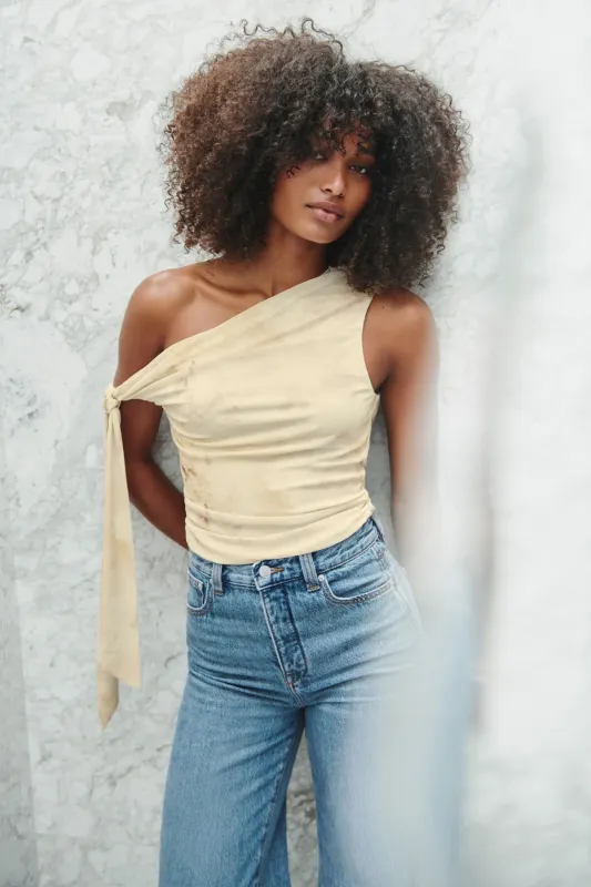 Single Shoulder Tie Mesh Top sold by Dynamite