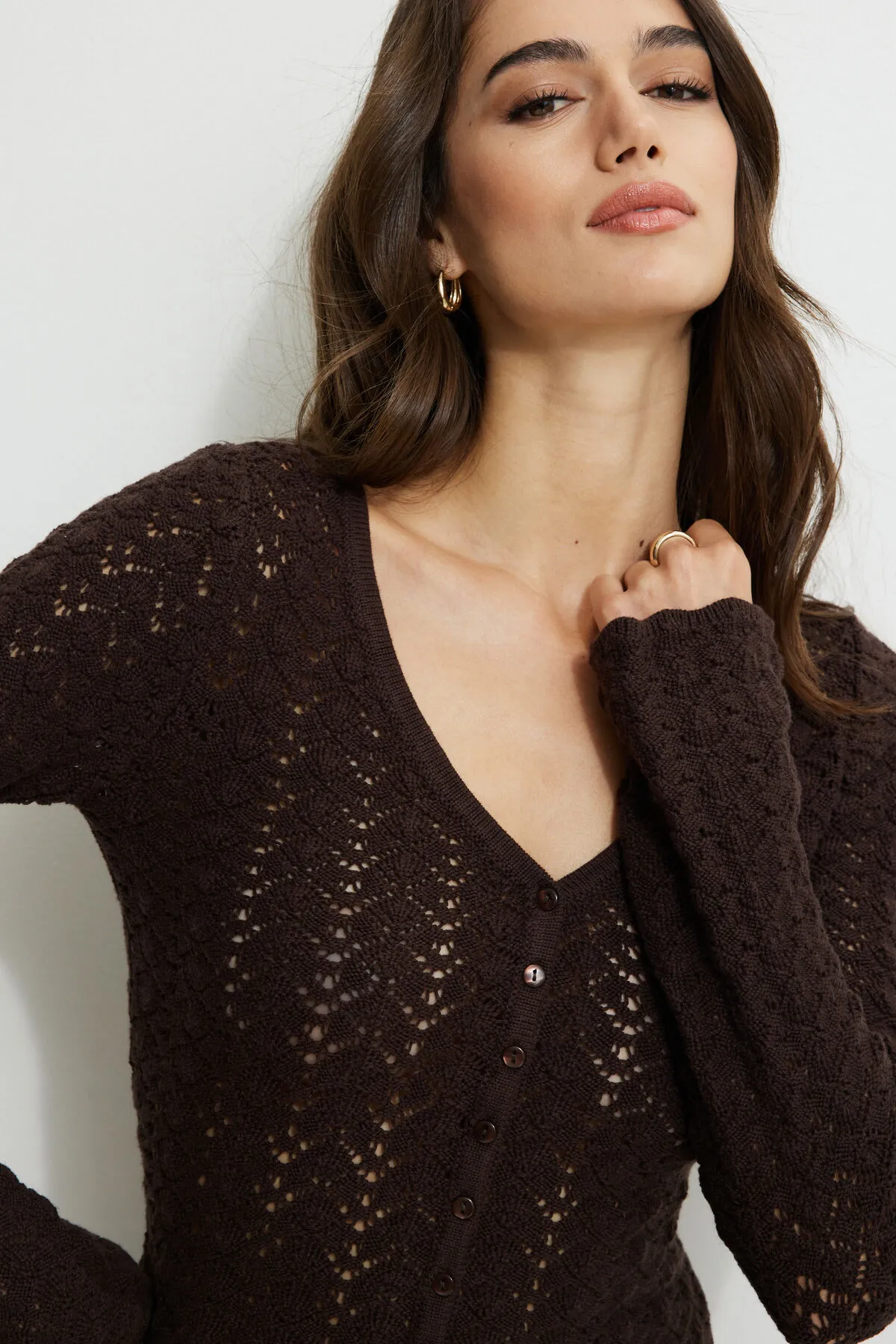 Crocheted V Neck Cardigan sold by Dynamite product image thumbnail 4