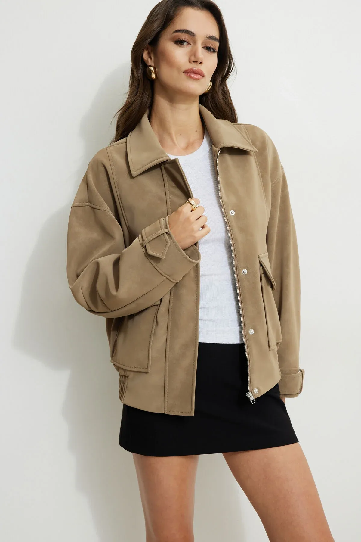Oversized Faux Suede Aviator Jacket sold by Dynamite