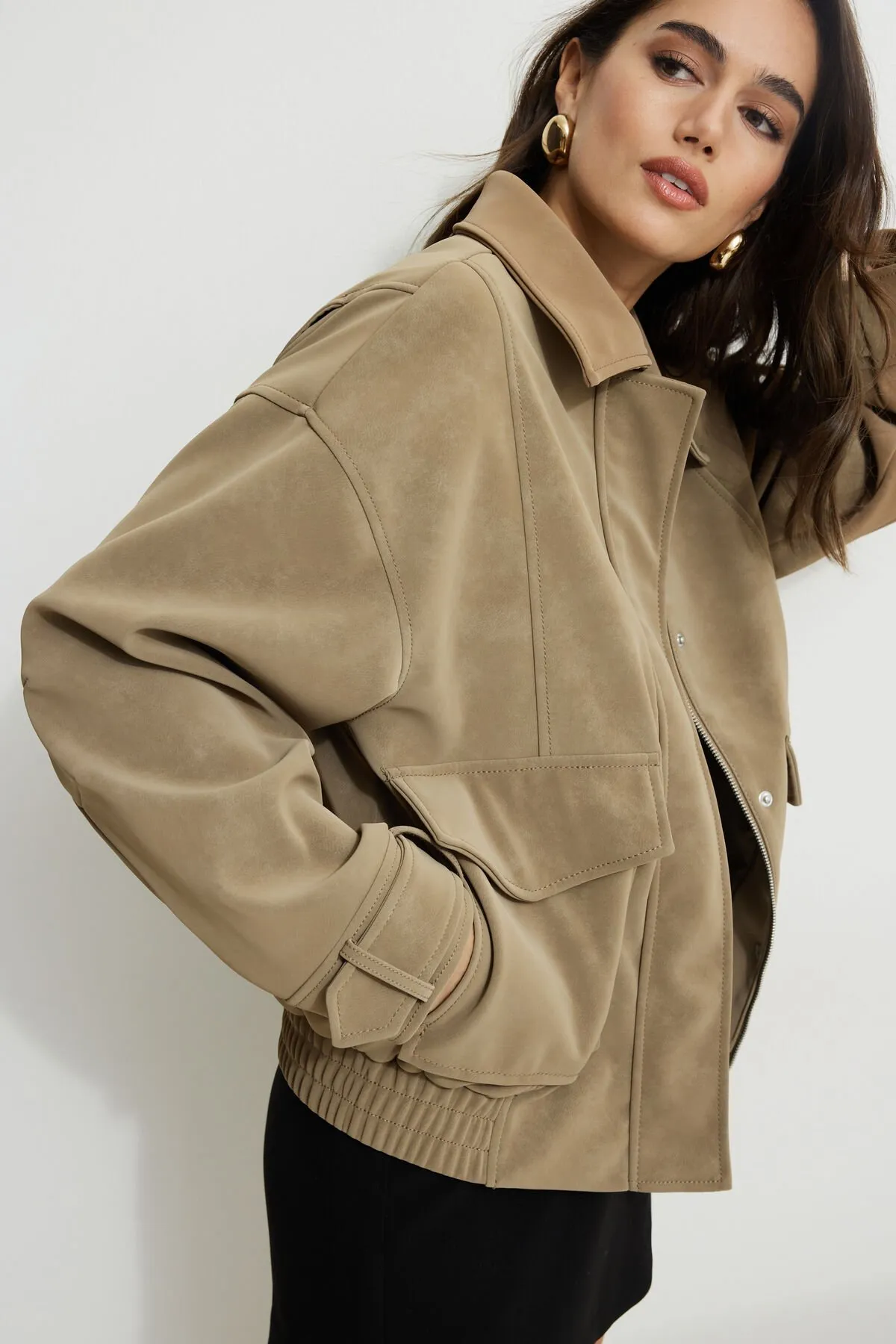 Oversized Faux Suede Aviator Jacket sold by Dynamite product image thumbnail 3