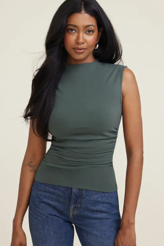 Shirred Mini Mock Cotton Spandex Top sold by Dynamite