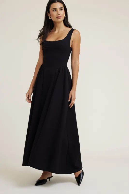 Scoop Flared Ponte Maxi Dress sold by Dynamite