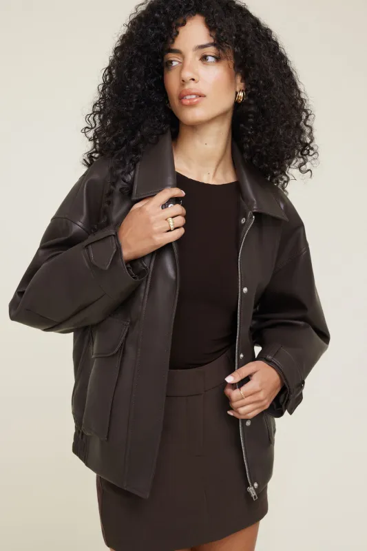 Oversized Faux Leather Aviator Jacket sold by Dynamite