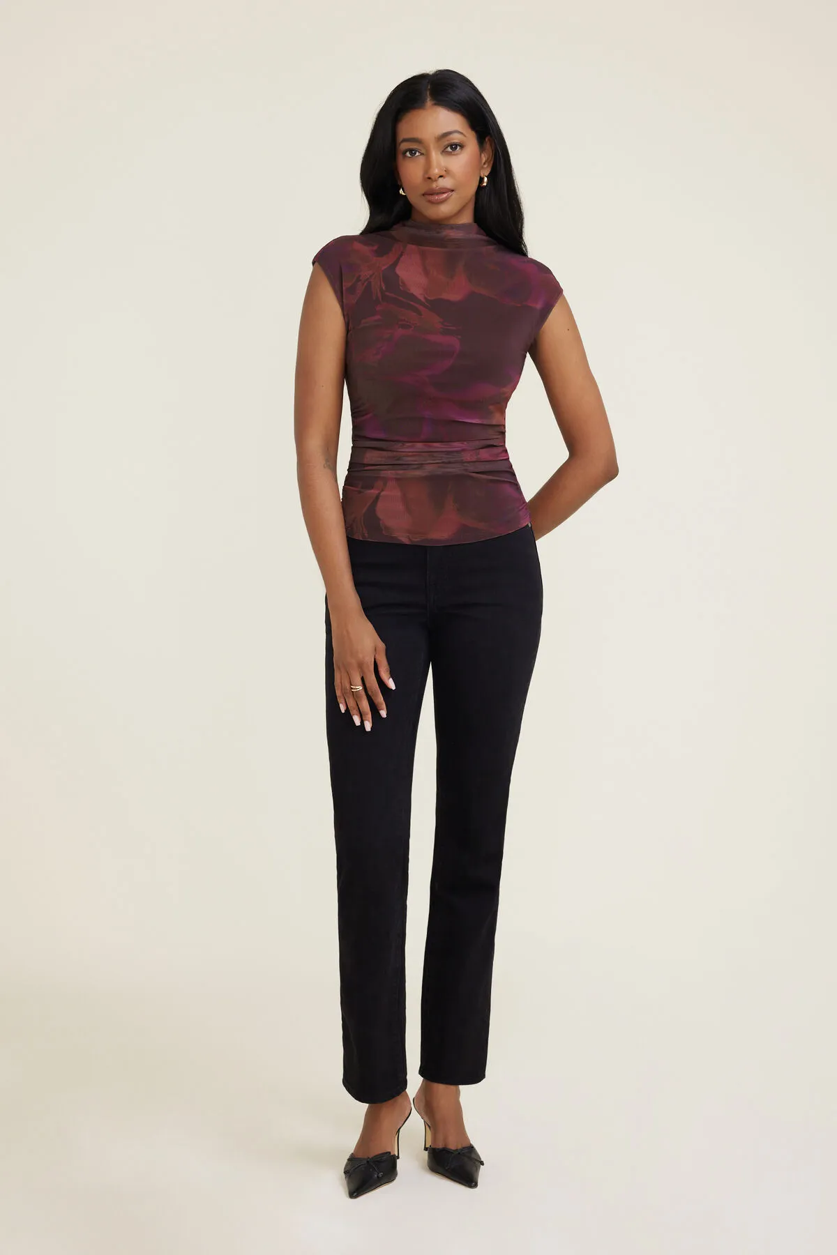 Printed Cap Sleeve Mesh Top sold by Dynamite product image thumbnail 2