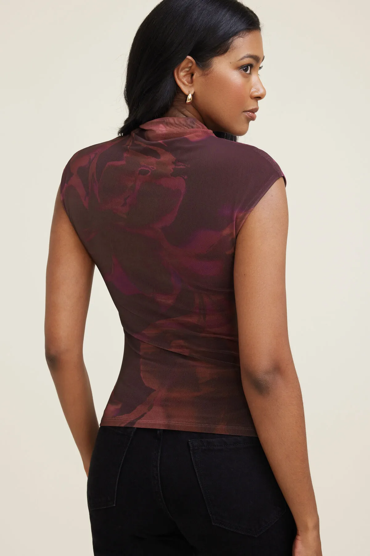 Printed Cap Sleeve Mesh Top sold by Dynamite product image thumbnail 4