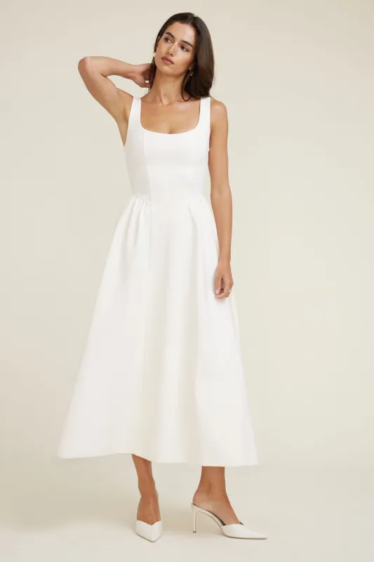 Scoop Flared Ponte Maxi Dress sold by Dynamite