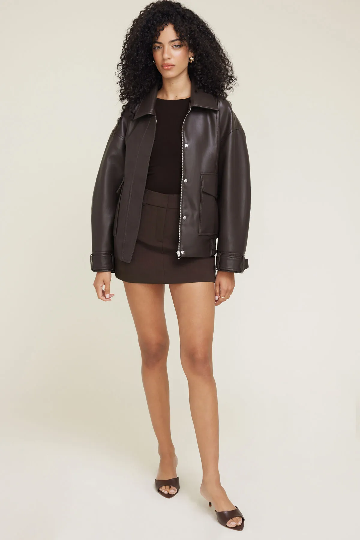 Oversized Faux Leather Aviator Jacket sold by Dynamite product image thumbnail 2
