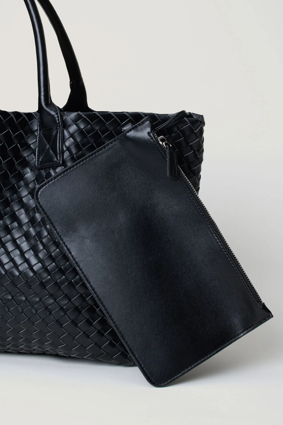 Oversized Woven Faux Leather Tote sold by Dynamite product image thumbnail 4
