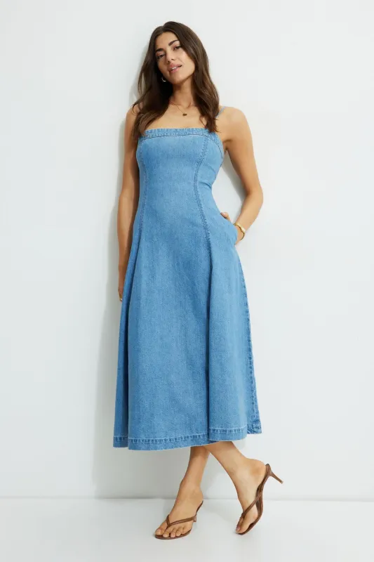 Flared Denim Maxi Dress sold by Dynamite
