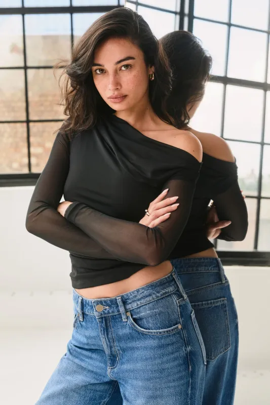 Cleo Mesh Long Sleeve Top sold by Dynamite