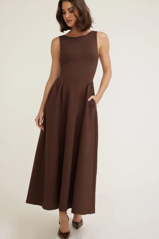 Iris Flared Ponte Maxi Dress sold by Dynamite