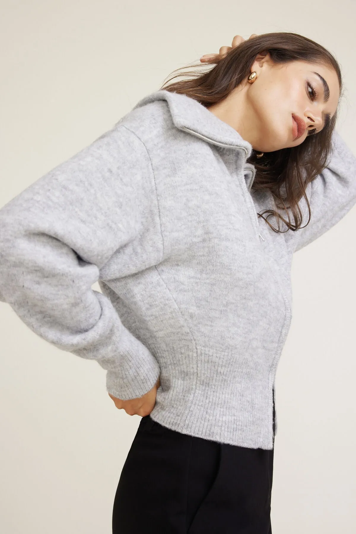 Wide Collar Zip Up Cardigan sold by Dynamite