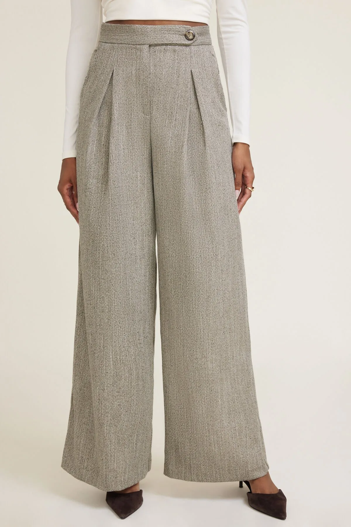 Herringbone Pleated Wide Leg Pants sold by Dynamite product image thumbnail 2