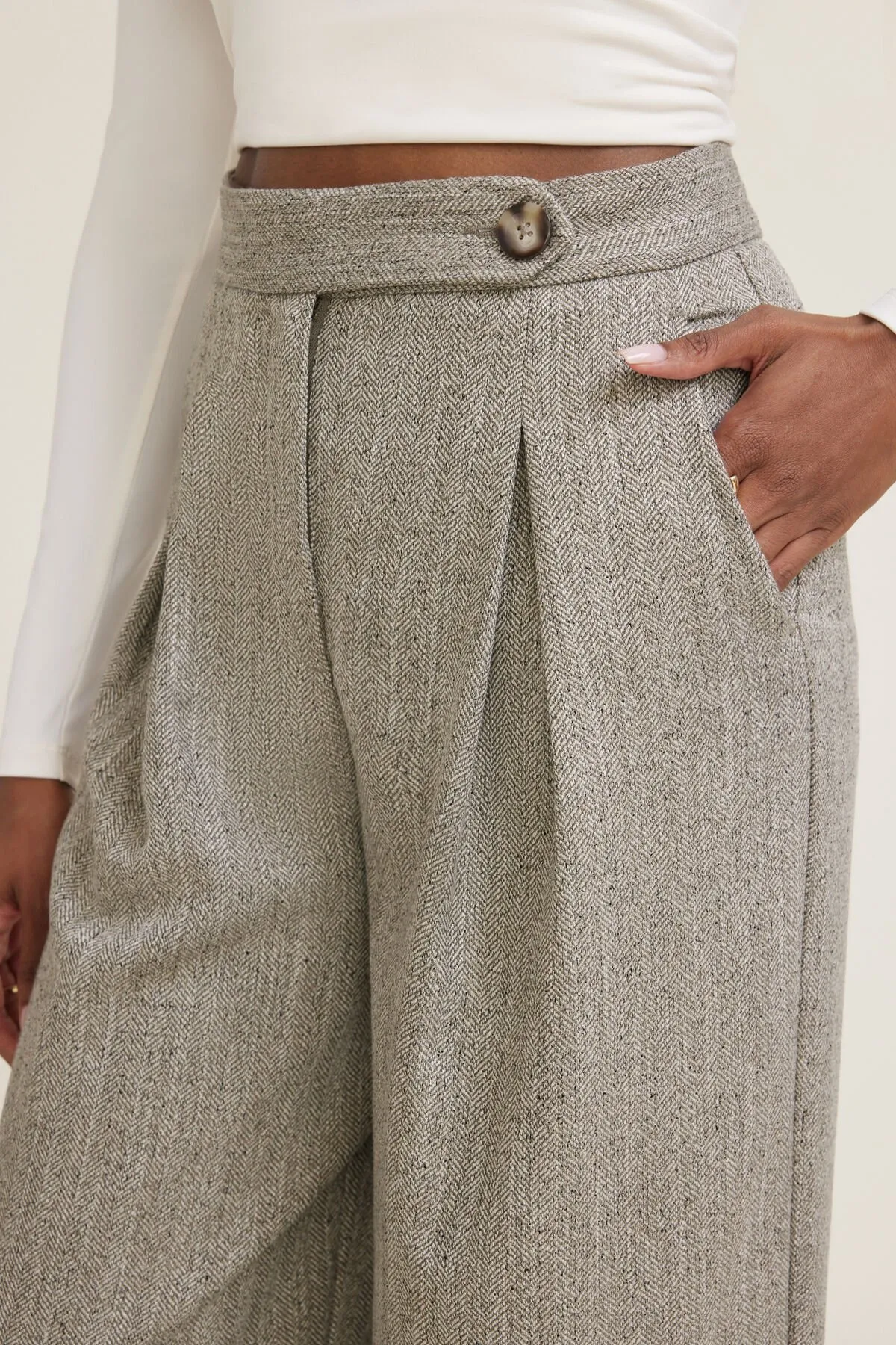 Herringbone Pleated Wide Leg Pants sold by Dynamite product image thumbnail 3
