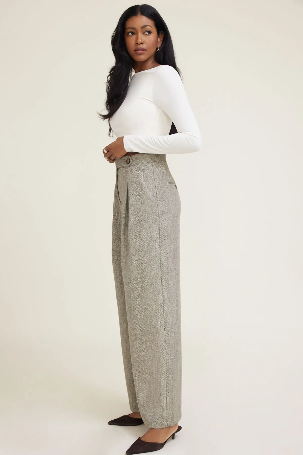 Herringbone Pleated Wide Leg Pants sold by Dynamite product image thumbnail 4