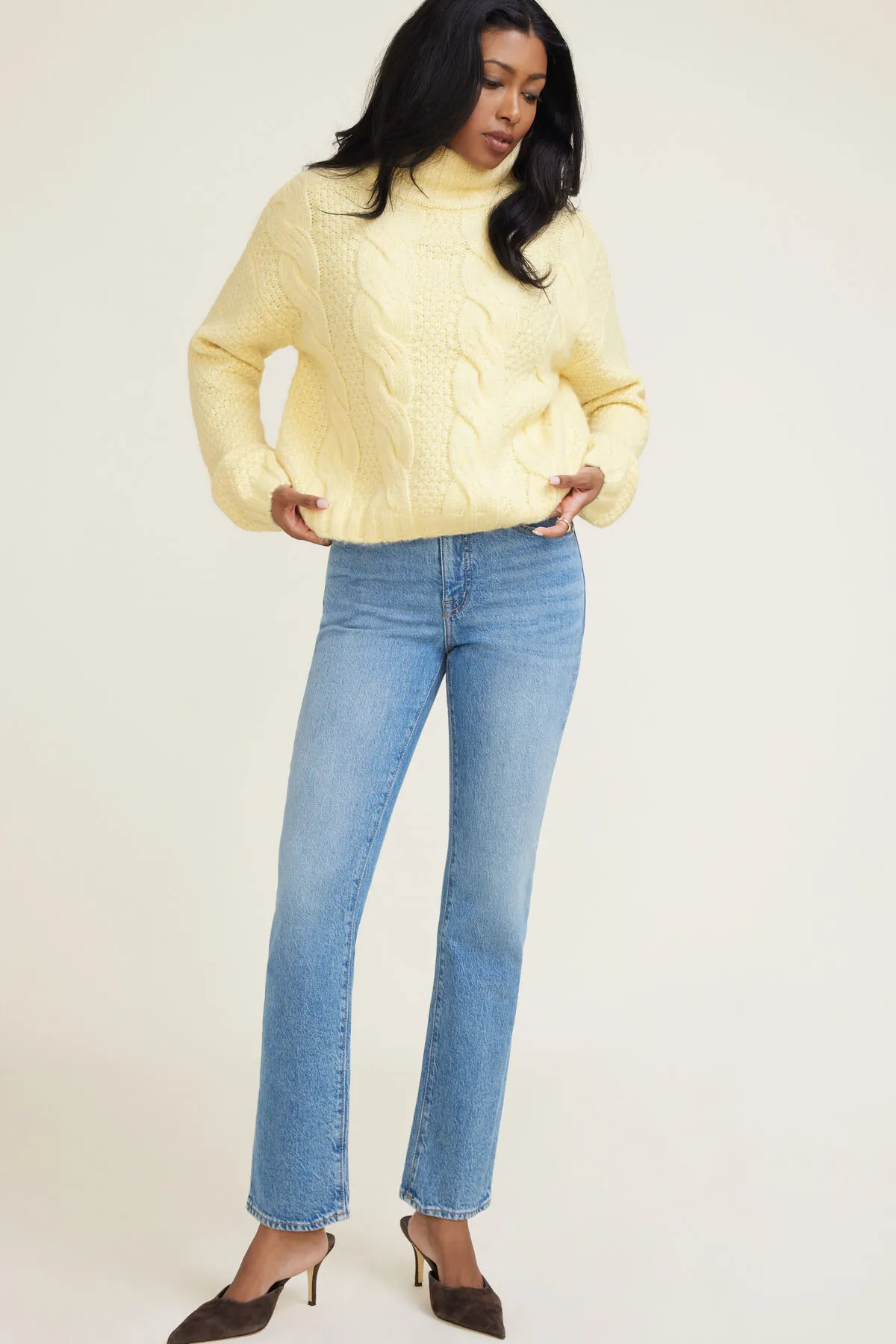 Sasha Cable Knit Funnel Neck Sweater sold by Dynamite product image thumbnail 2