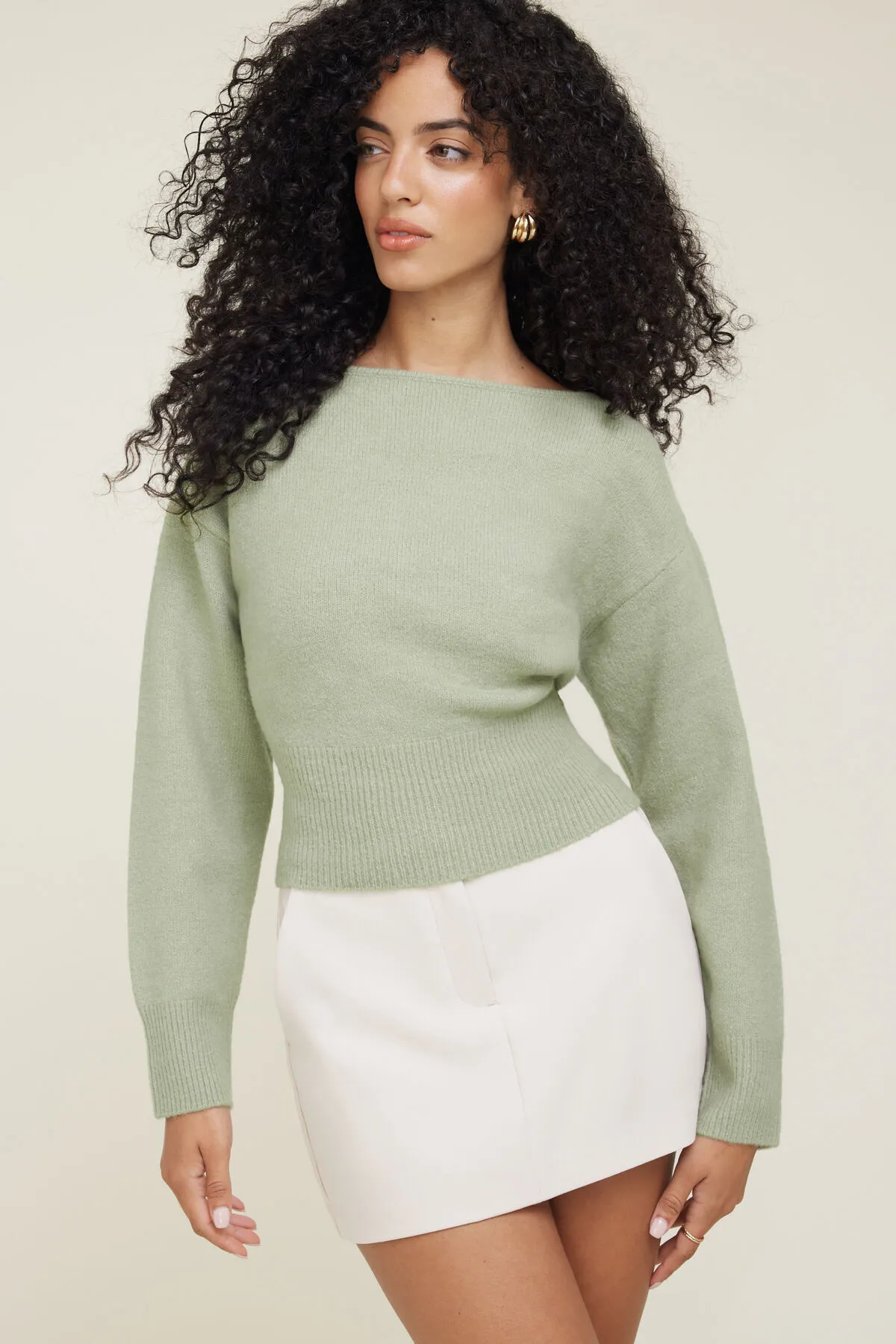Juliet Cinched Boat Neck Sweater sold by Dynamite