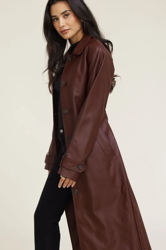 Faux Leather Mac Coat sold by Dynamite